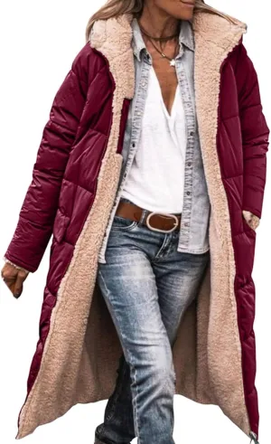 Womens Fleece Lined Parka Warm Sherpa Jacket Winter Coat with Hood Thick Down Jacket Outerwear Coat with Pockets