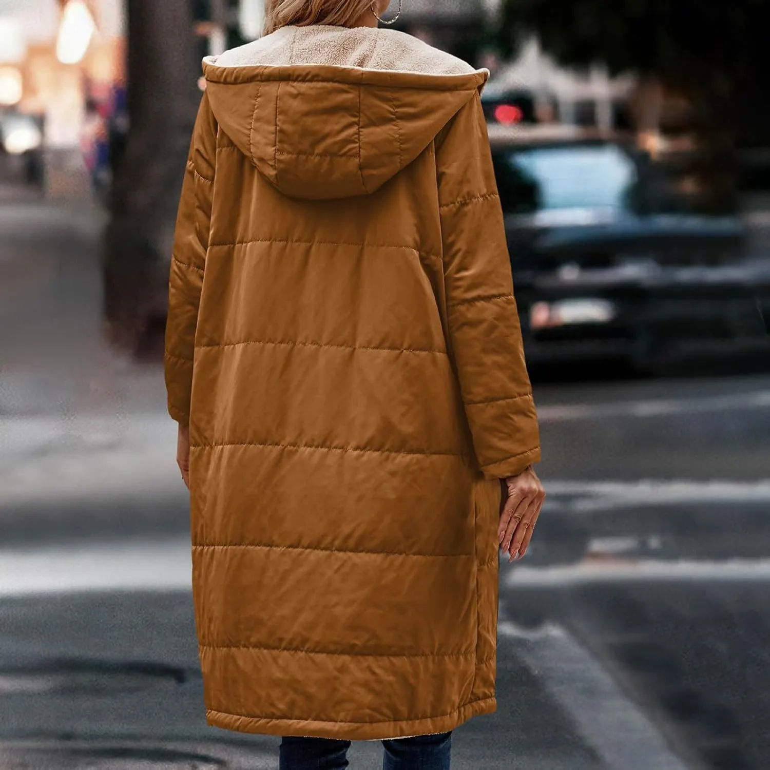 Womens Fleece Lined Parka Warm Sherpa Jacket Winter Coat with Hood Thick Down Jacket Outerwear Coat with Pockets
