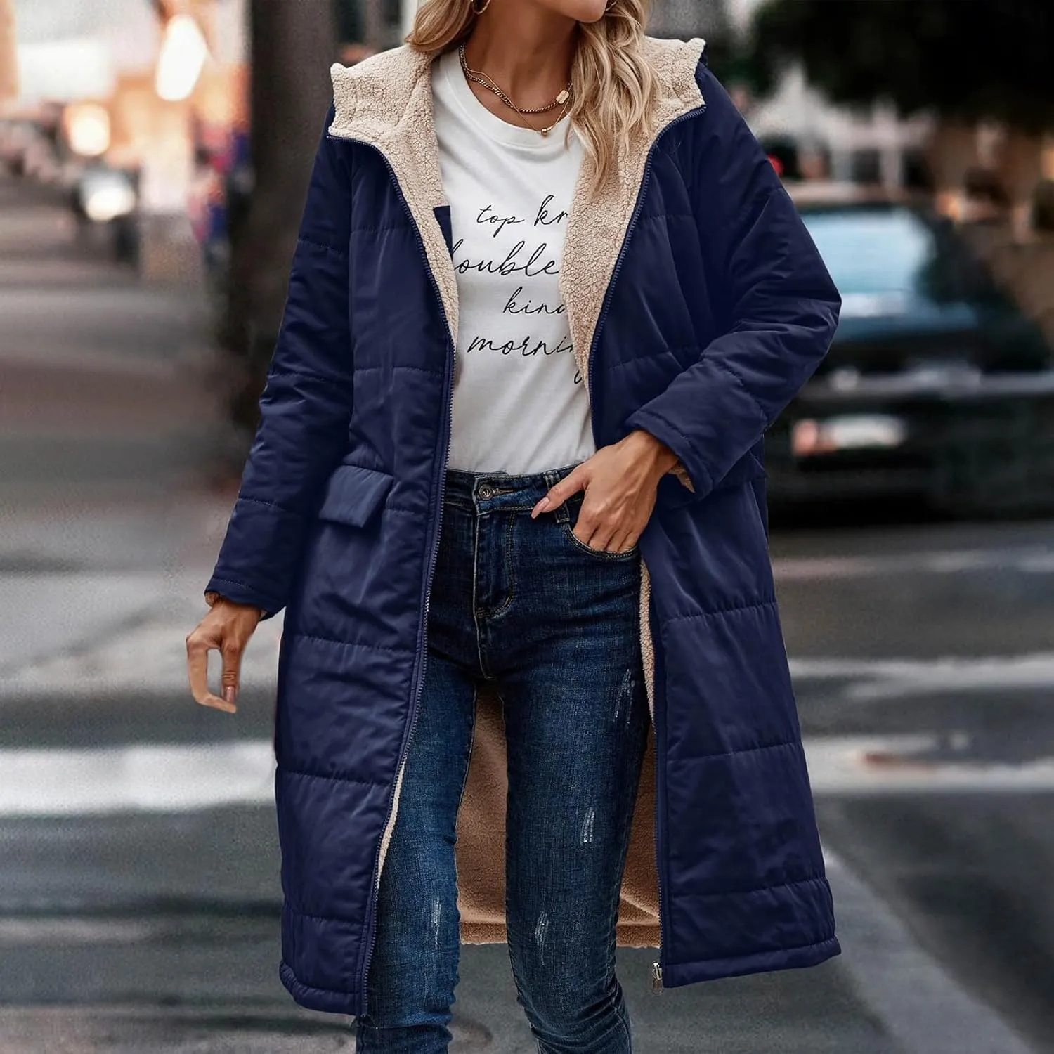 Womens Fleece Lined Parka Warm Sherpa Jacket Winter Coat with Hood Thick Down Jacket Outerwear Coat with Pockets