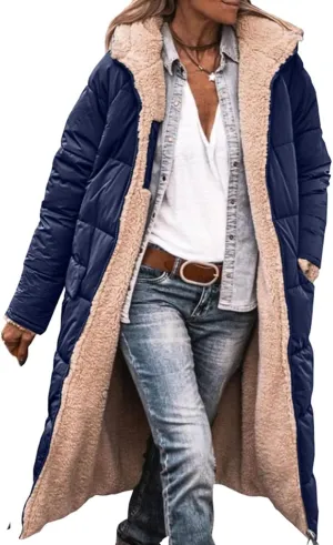 Womens Fleece Lined Parka Warm Sherpa Jacket Winter Coat with Hood Thick Down Jacket Outerwear Coat with Pockets