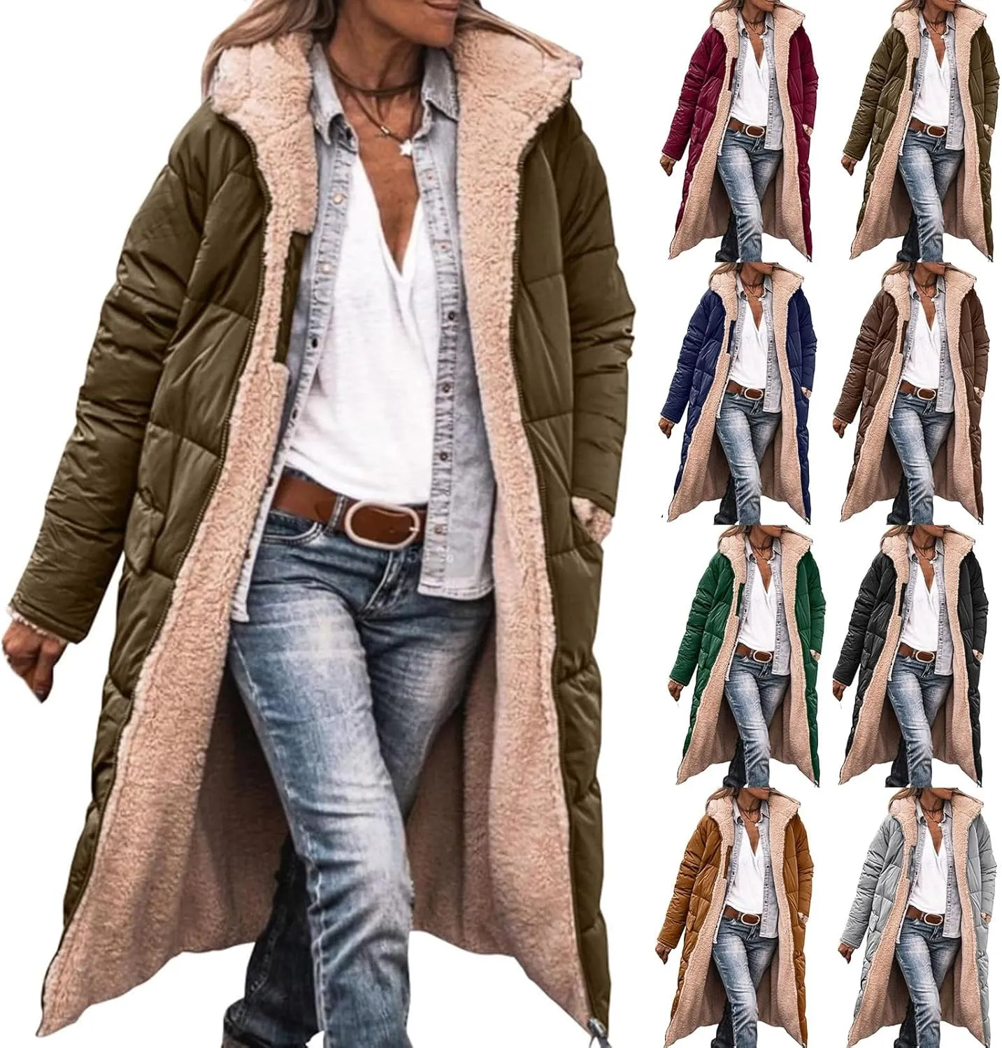 Womens Fleece Lined Parka Warm Sherpa Jacket Winter Coat with Hood Thick Down Jacket Outerwear Coat with Pockets