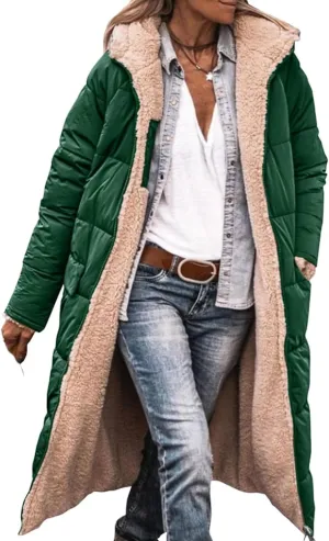 Womens Fleece Lined Parka Warm Sherpa Jacket Winter Coat with Hood Thick Down Jacket Outerwear Coat with Pockets