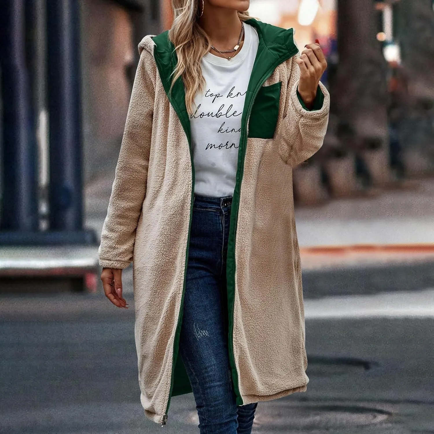 Womens Fleece Lined Parka Warm Sherpa Jacket Winter Coat with Hood Thick Down Jacket Outerwear Coat with Pockets