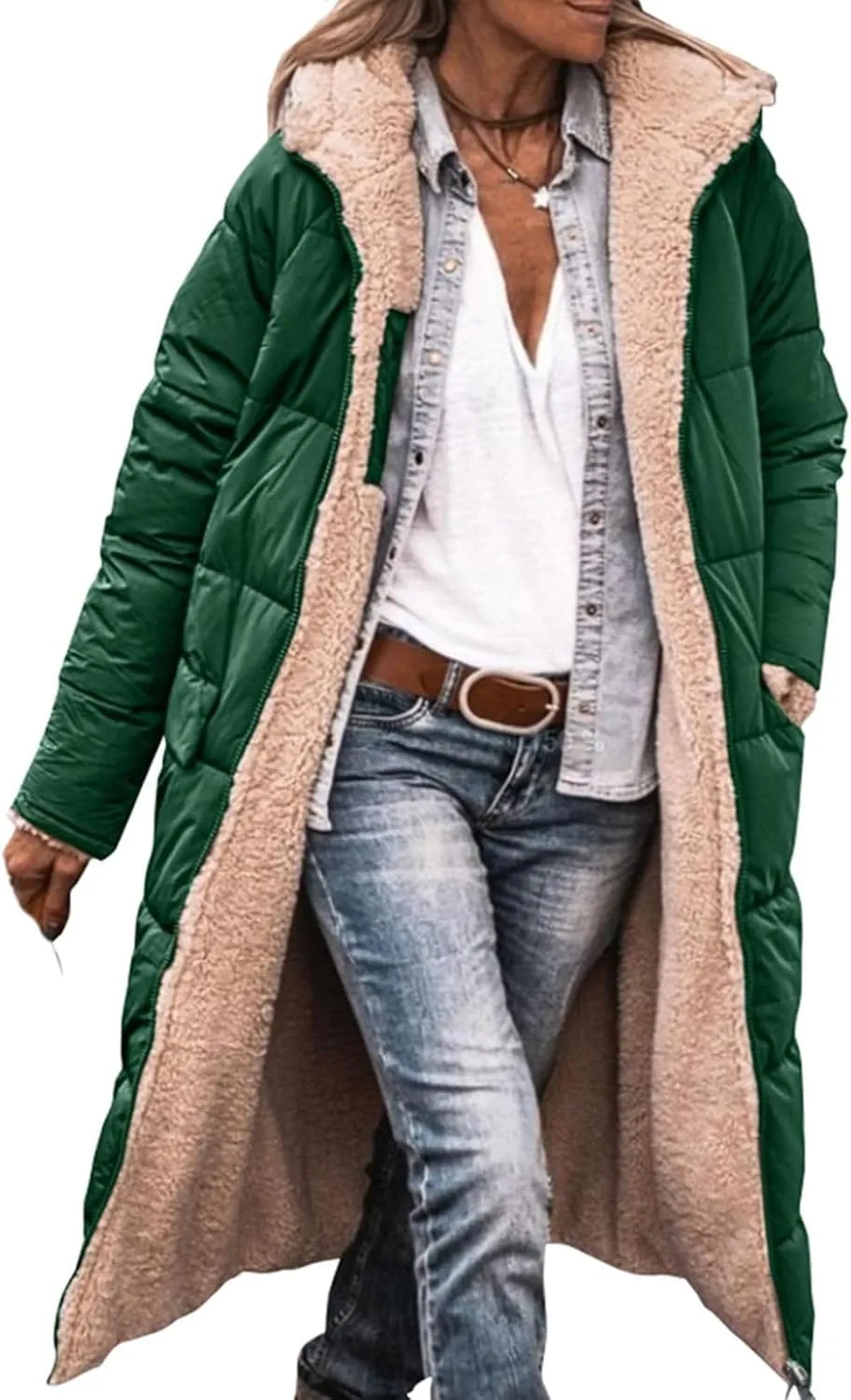 Womens Fleece Lined Parka Warm Sherpa Jacket Winter Coat with Hood Thick Down Jacket Outerwear Coat with Pockets