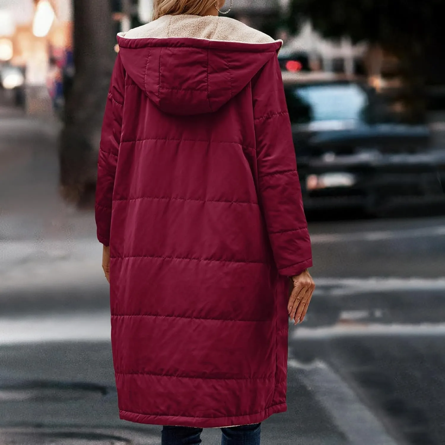 Womens Fleece Lined Parka Warm Sherpa Jacket Winter Coat with Hood Thick Down Jacket Outerwear Coat with Pockets