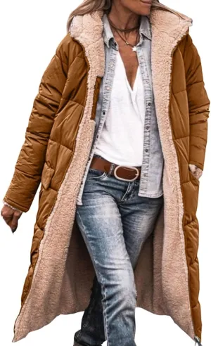 Womens Fleece Lined Parka Warm Sherpa Jacket Winter Coat with Hood Thick Down Jacket Outerwear Coat with Pockets