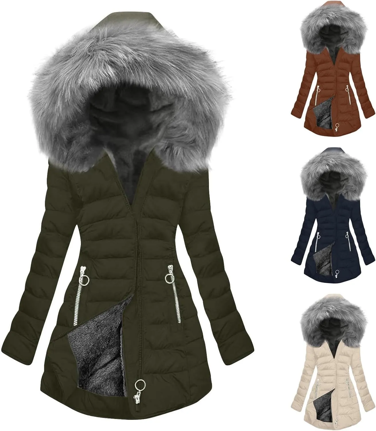 Women's Fleece Lined Winter Jacket Plus Size Parka Coat Thick Down Coat Fur Hooded Coat Warm Outerwear Outdoor Coats