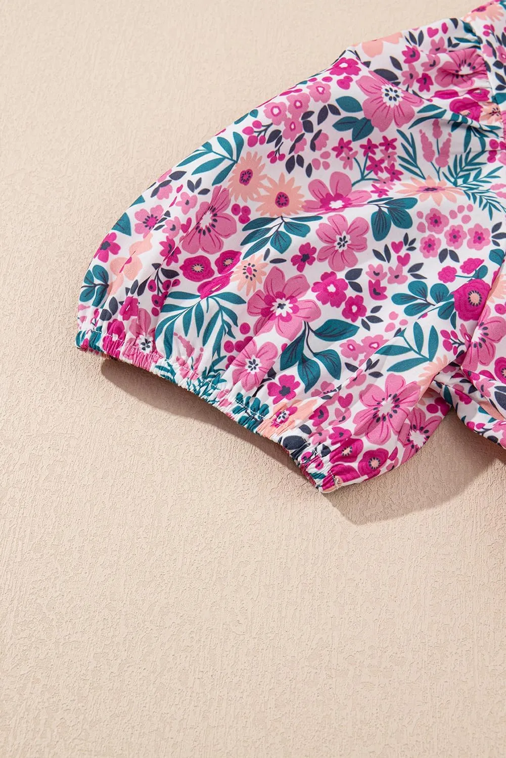 Women's Floral Print Boho Mini Dress Half Placket Puff Short Sleeve V Neck Dress Loose Flowy Swing A Line Sundress