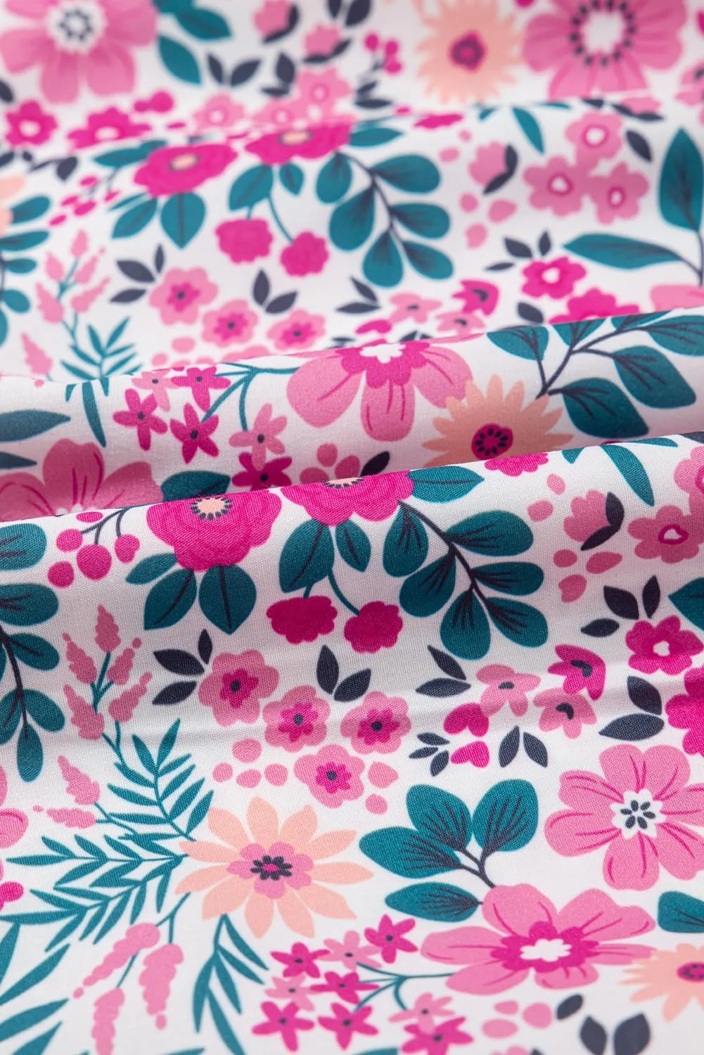 Women's Floral Print Boho Mini Dress Half Placket Puff Short Sleeve V Neck Dress Loose Flowy Swing A Line Sundress