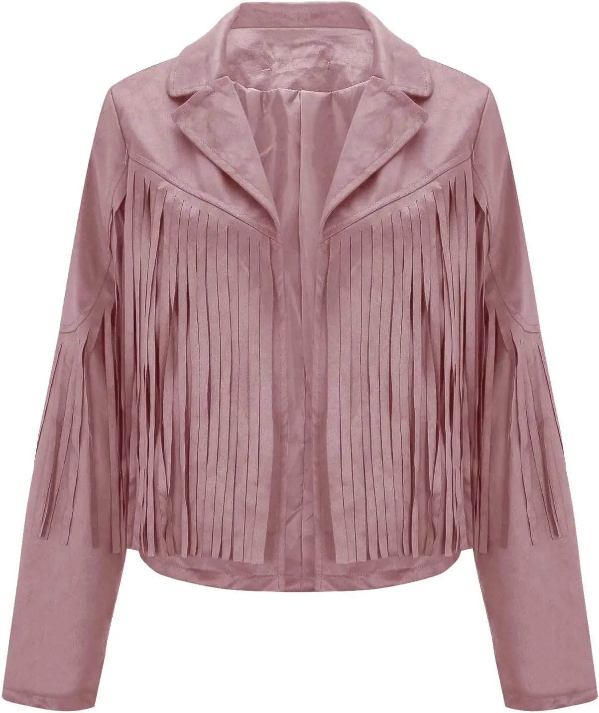 Women's Fringe Faux Suede Leather Jackets Open Front Fashion Tassel Cropped Coat Western Cowboy Jacket Hippie Clothes
