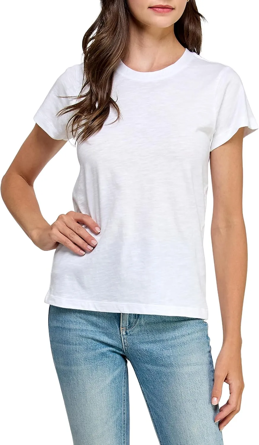 Women's GOTS Certified 100% Organic Cotton Slub Crewneck T Shirt Short Sleeve Tee Tops