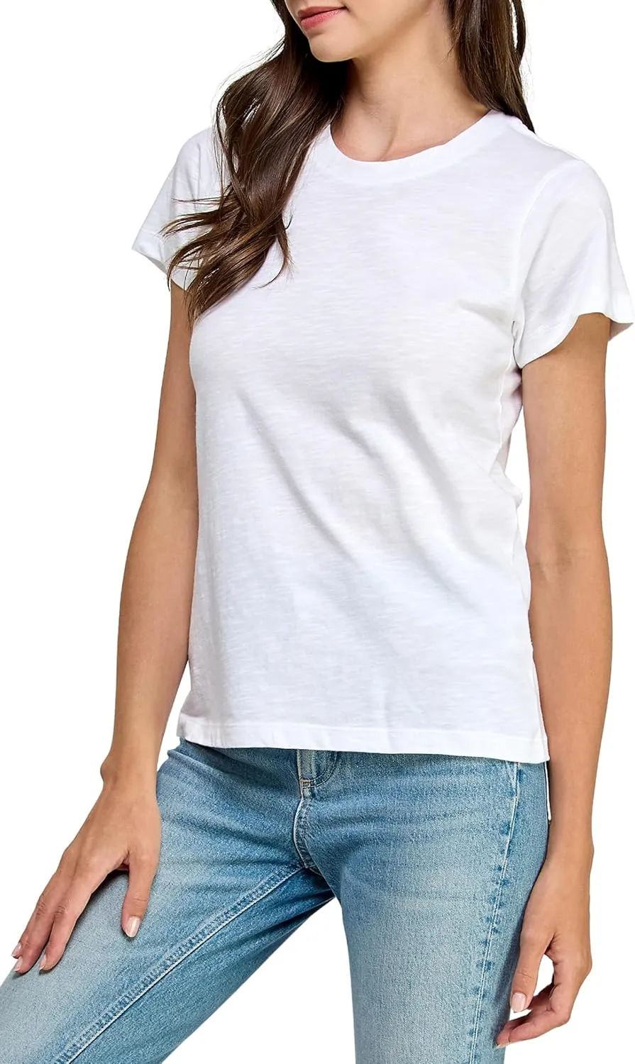 Women's GOTS Certified 100% Organic Cotton Slub Crewneck T Shirt Short Sleeve Tee Tops