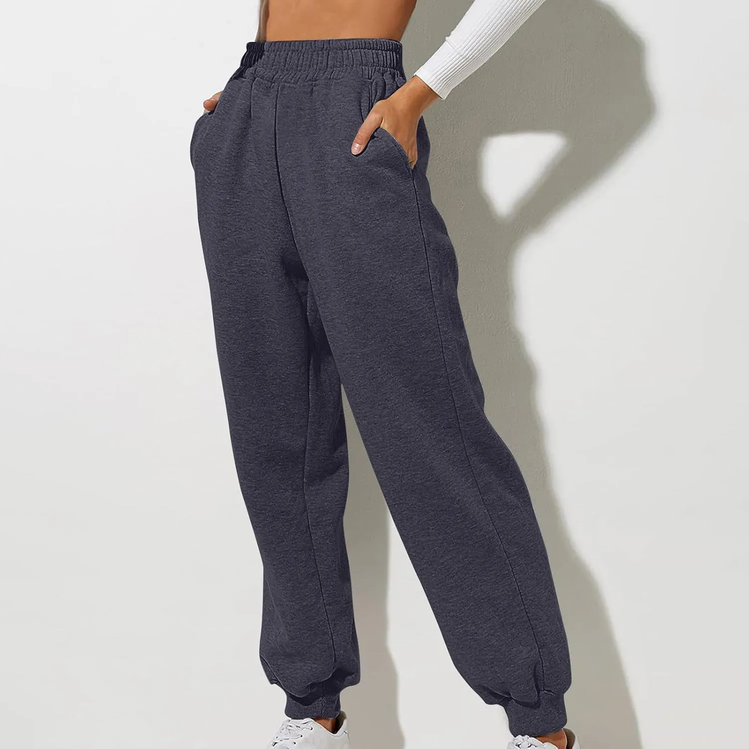 Womens High Waisted Sweatpants with Pockets 2024 Fall Y2k Jogger Pants Baggy Lounge Trousers Cinch Bottom Sweatpants