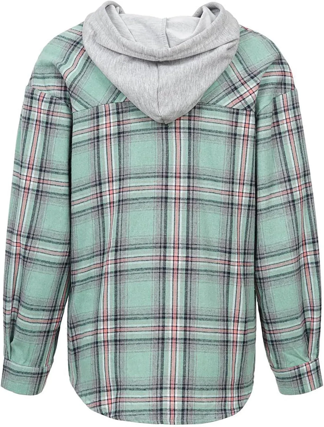 Womens Hooded Long Sleeve Flannel Plaid Shirts Lapel Button Down Shacket Jacket Coats 2023 Fall Fashion Coats