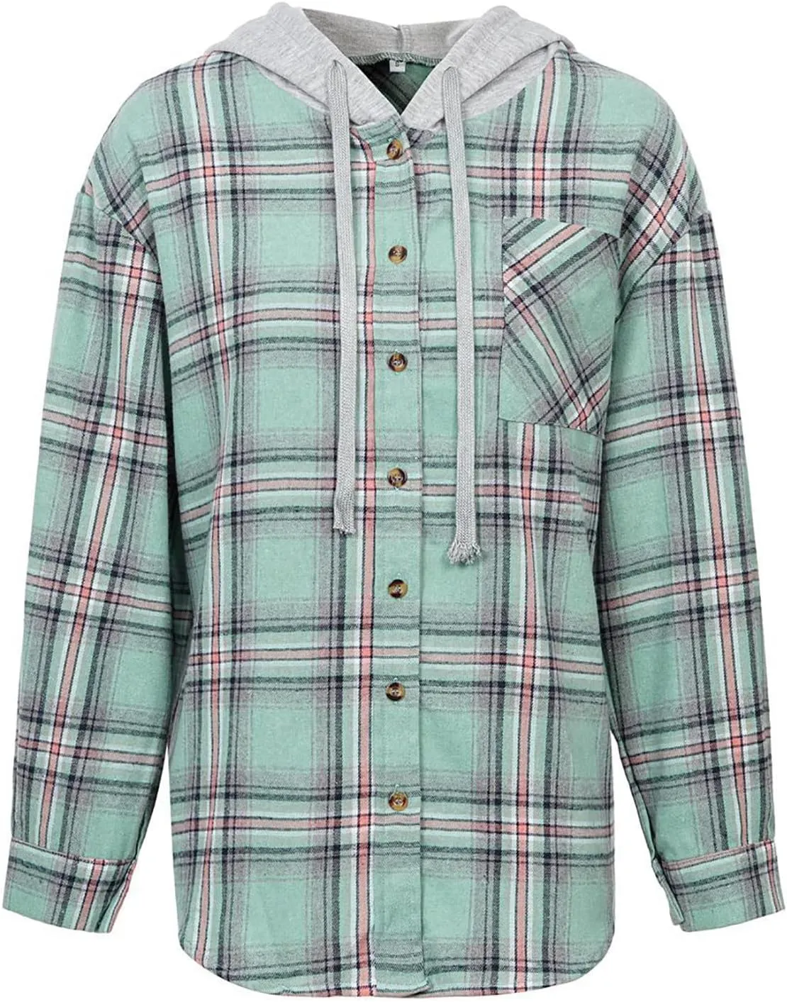 Womens Hooded Long Sleeve Flannel Plaid Shirts Lapel Button Down Shacket Jacket Coats 2023 Fall Fashion Coats