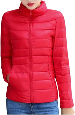 Women's Lightweight Packable Down Jacket Quilted Puffer Coat Plus Size Winter Warm Puffy Jackets with Stand Collar