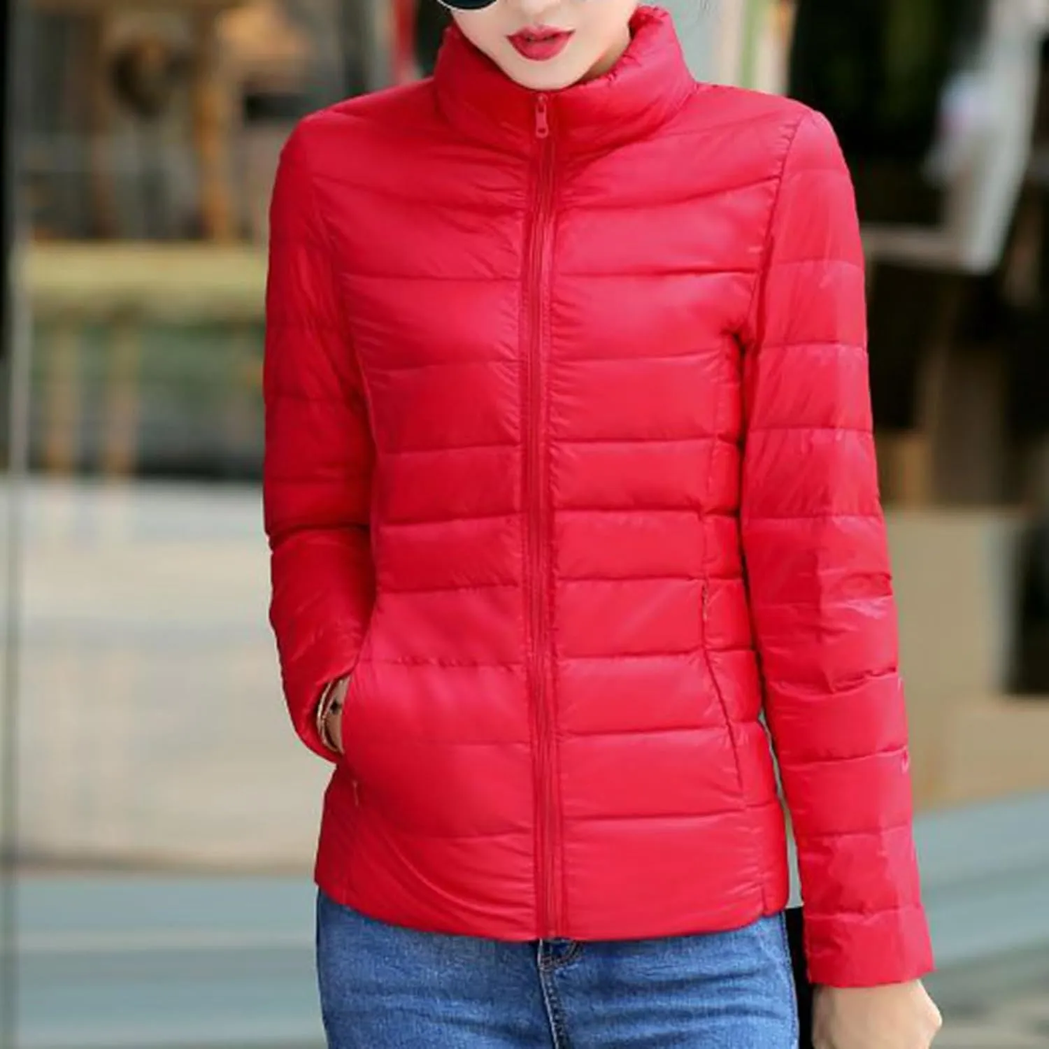 Women's Lightweight Packable Down Jacket Quilted Puffer Coat Plus Size Winter Warm Puffy Jackets with Stand Collar