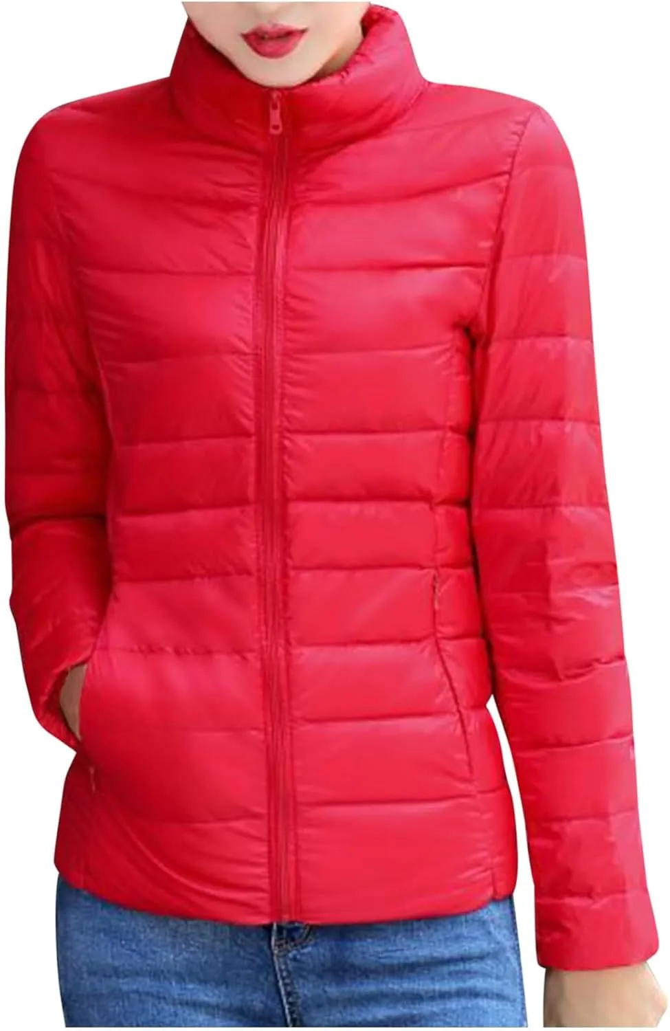 Women's Lightweight Packable Down Jacket Quilted Puffer Coat Plus Size Winter Warm Puffy Jackets with Stand Collar