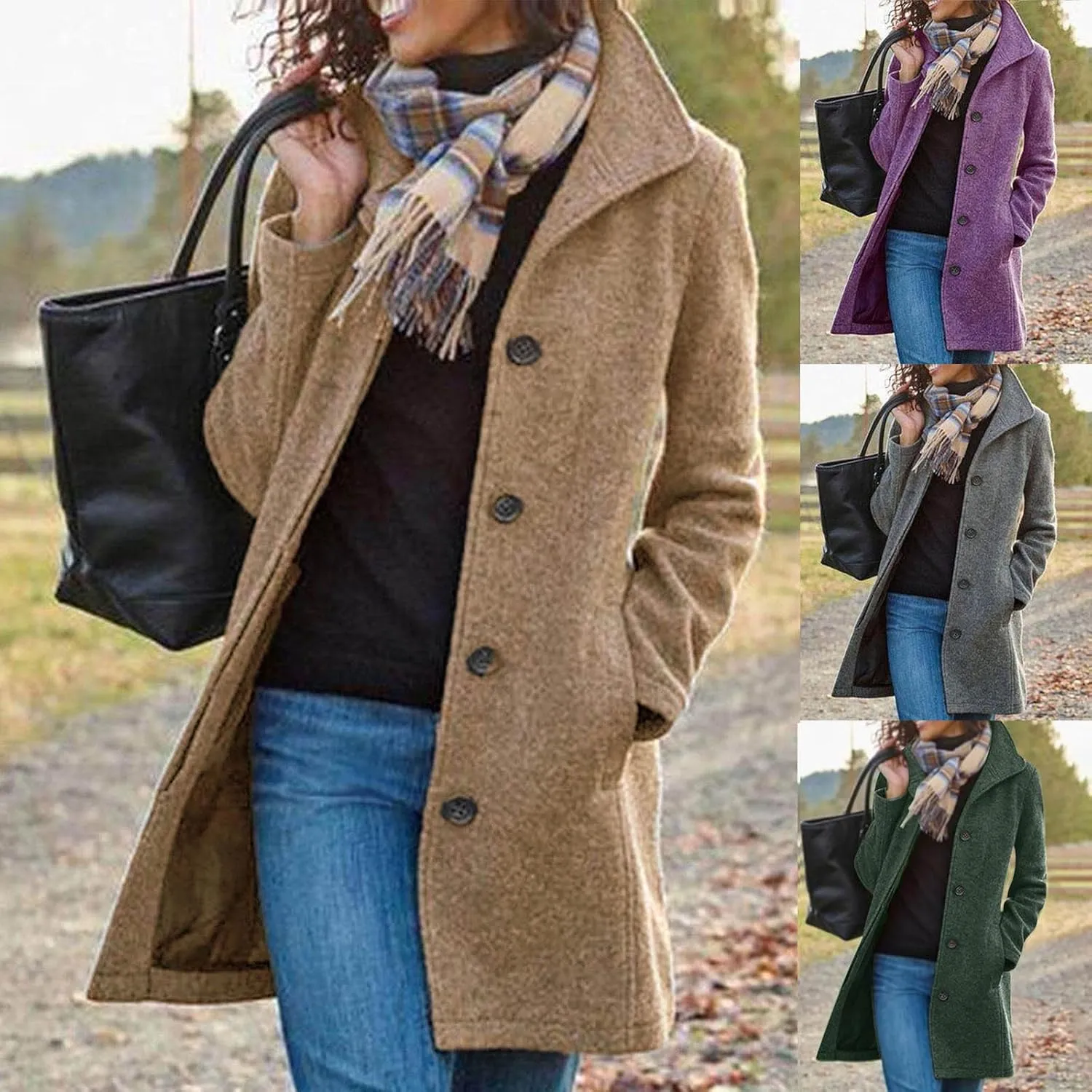 Womens Long Coats Winter Stand Collar Wool Pea Coat Trench Coat Wool Blend Peacoat Thicken Blazer Jackets Fashion