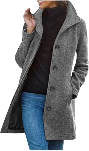 Womens Long Coats Winter Stand Collar Wool Pea Coat Trench Coat Wool Blend Peacoat Thicken Blazer Jackets Fashion