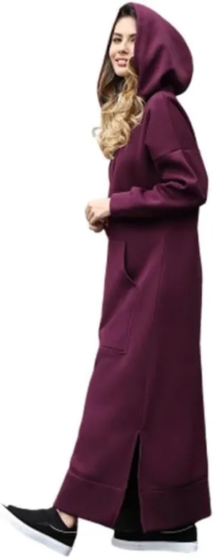 Womens Long Fleece Maxi Hoodie Dresses Baggy Hooded Pullover Sweatshirt Robe Dress with Pockets