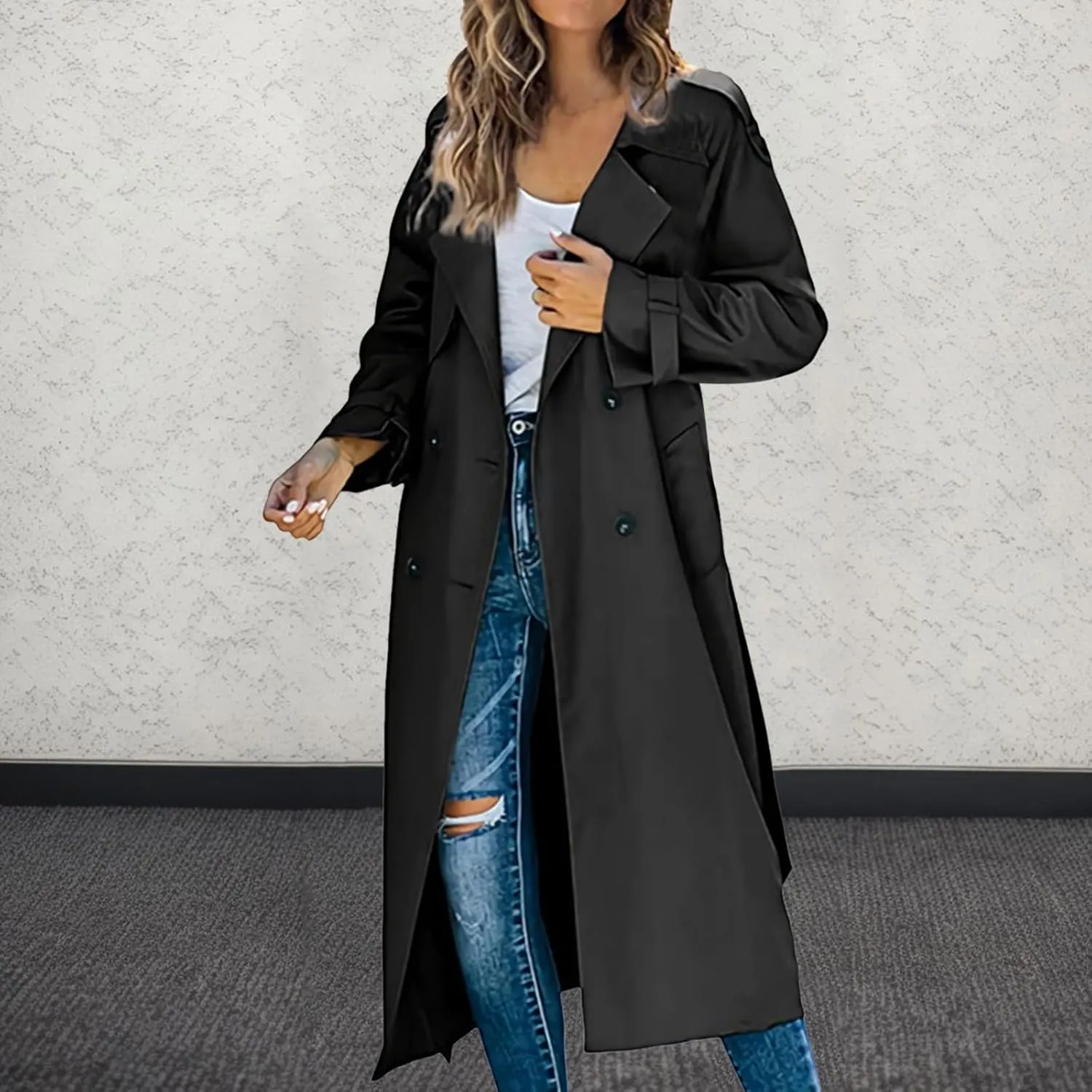 Women's Mid Length Casual Versatile Trench Coat Cute Fall Jackets for Women