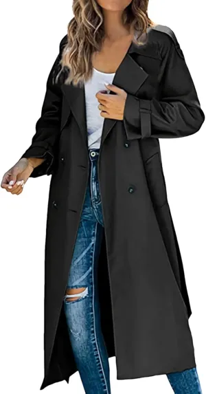 Women's Mid Length Casual Versatile Trench Coat Cute Fall Jackets for Women