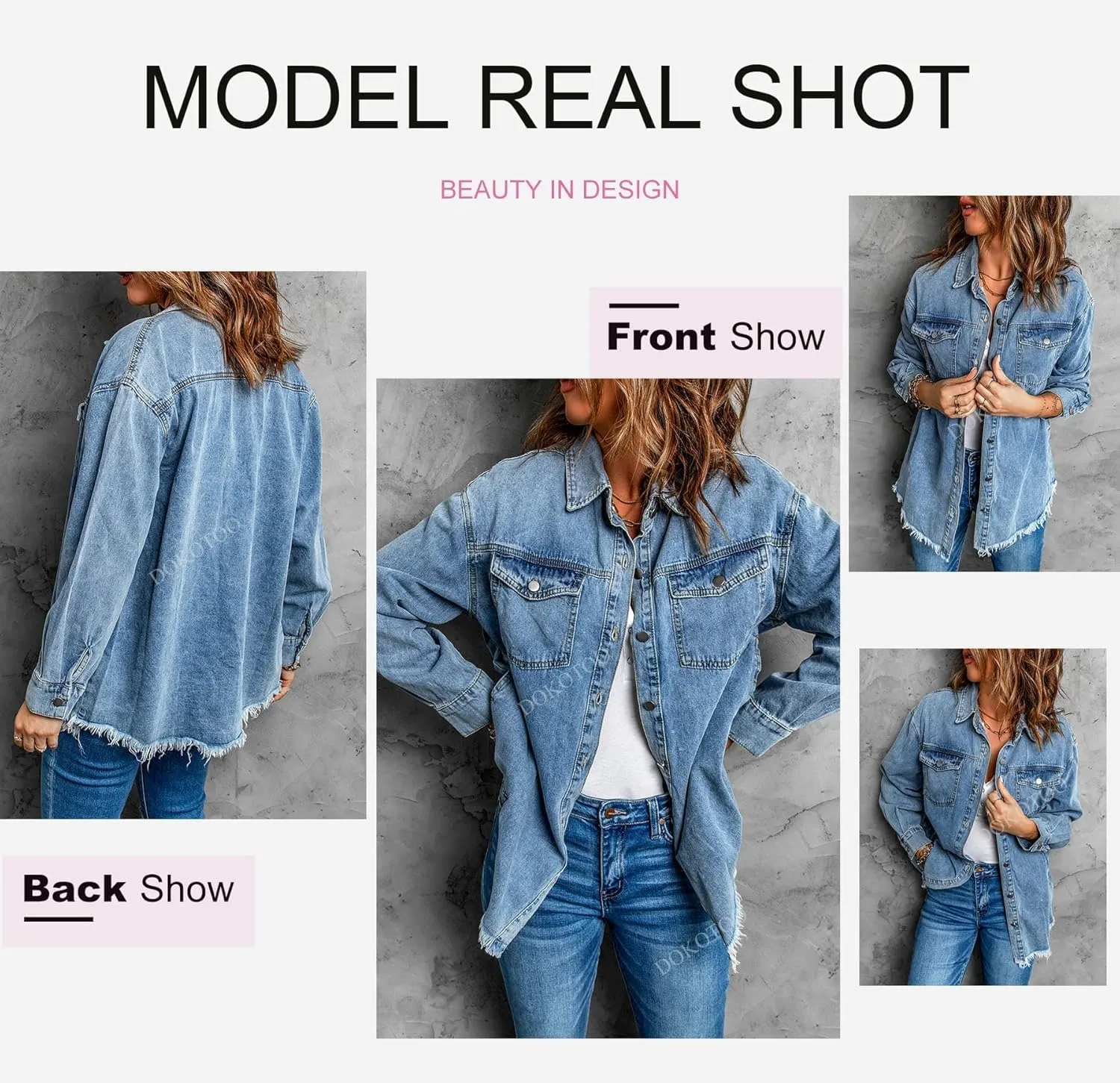Women's Oversized Denim Jacket Casual Long Sleeve Denim Shirts Distresse Jean Jacket 2025 Spring Outfits