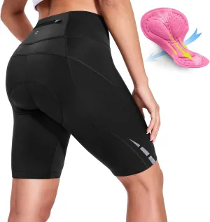 Womens Padded Bike Shorts 4D Padding Cycling Shorts with Zipper Pocket Riding Bicycle Cycle Road Biking Underwear