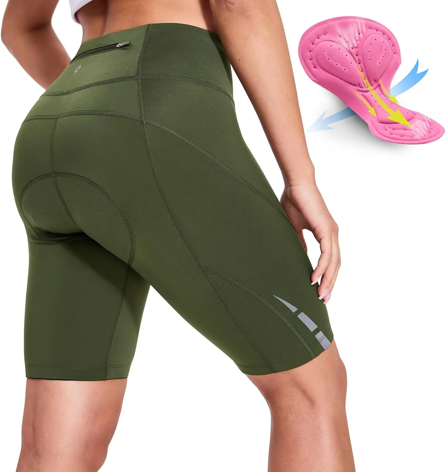 Womens Padded Bike Shorts 4D Padding Cycling Shorts with Zipper Pocket Riding Bicycle Cycle Road Biking Underwear