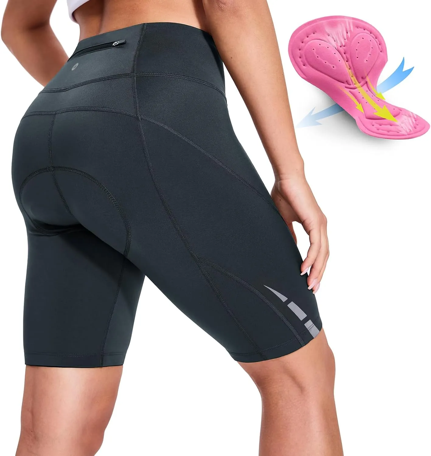Womens Padded Bike Shorts 4D Padding Cycling Shorts with Zipper Pocket Riding Bicycle Cycle Road Biking Underwear