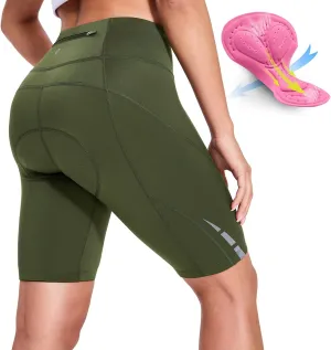Womens Padded Bike Shorts 4D Padding Cycling Shorts with Zipper Pocket Riding Bicycle Cycle Road Biking Underwear