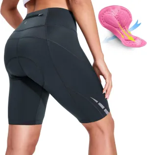 Womens Padded Bike Shorts 4D Padding Cycling Shorts with Zipper Pocket Riding Bicycle Cycle Road Biking Underwear