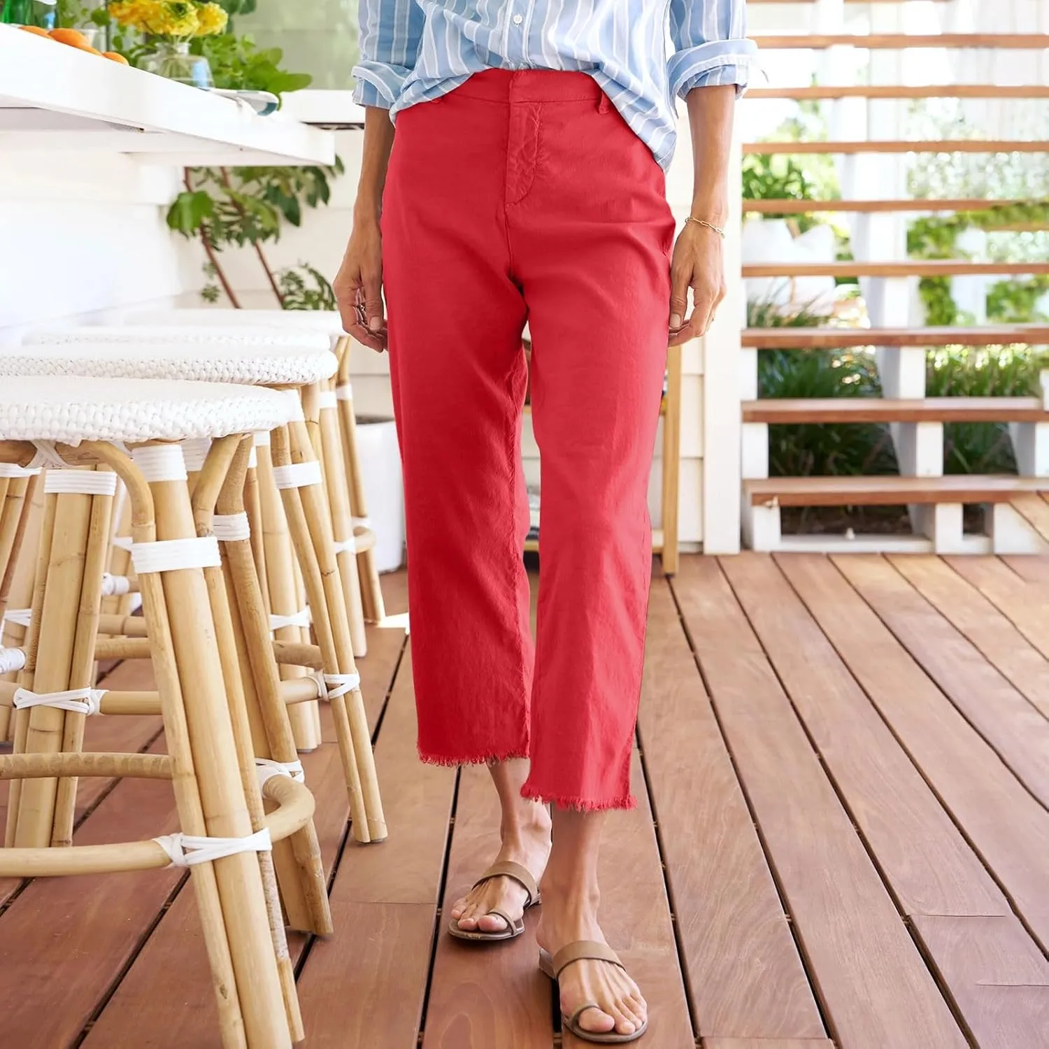 Womens Pants, Casual Pants Linen Peasant Straight Leg Stripe Cotton Trendy Print