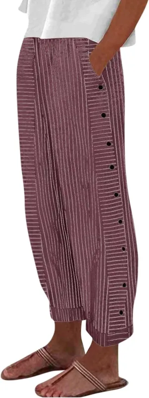 Womens Pants, Linen Straight Leg Casual Pants Peasant Drawstring Solid Color Trendy