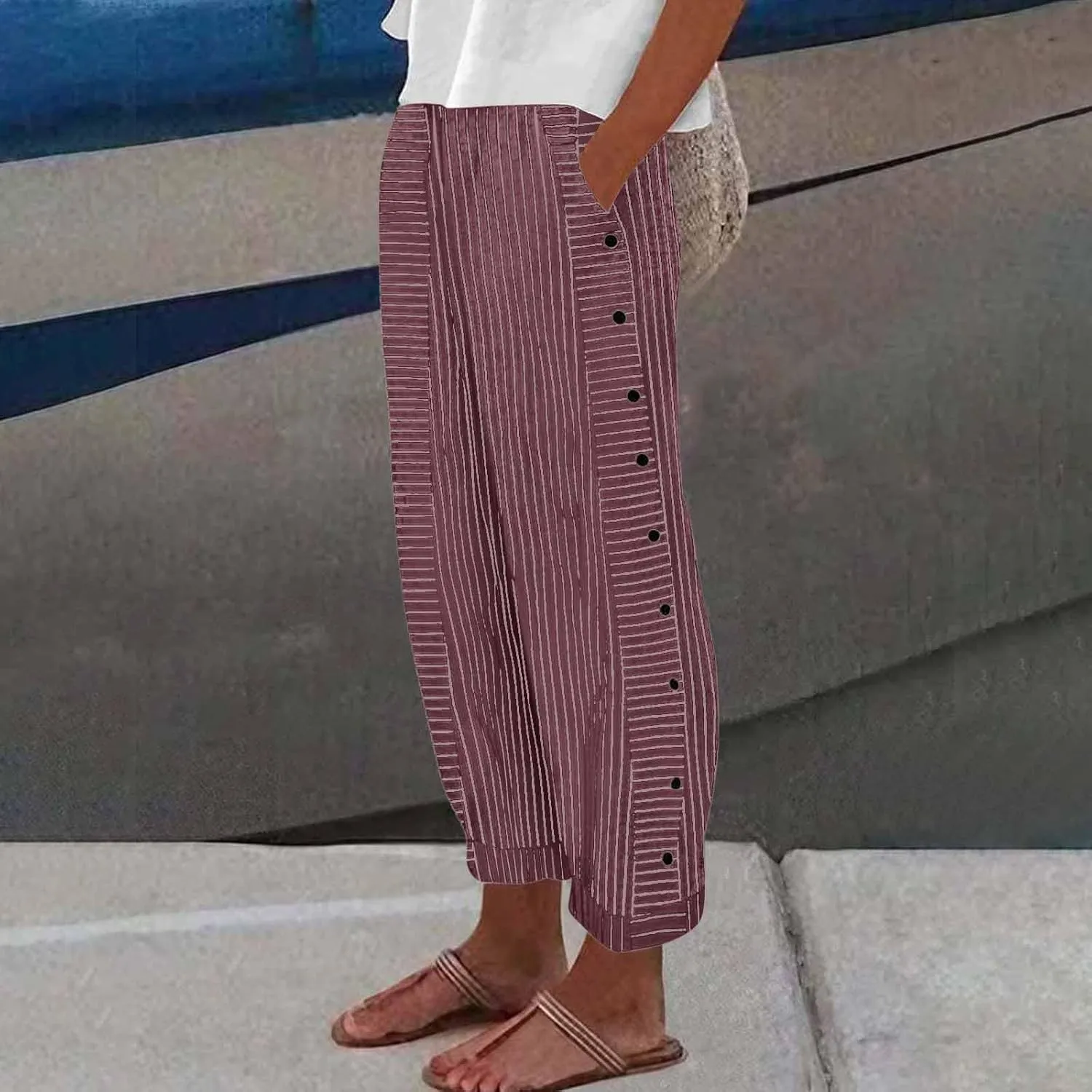 Womens Pants, Linen Straight Leg Casual Pants Peasant Drawstring Solid Color Trendy