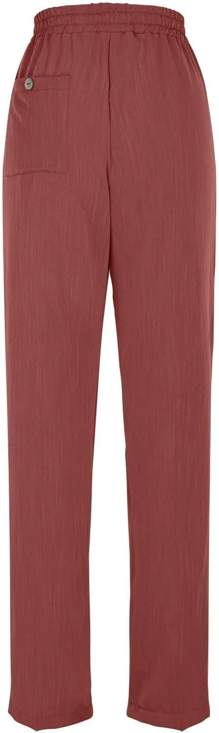 Womens Pants, Linen Straight Leg Peasant Pants Trendy Casual Wide Comfy Lounge