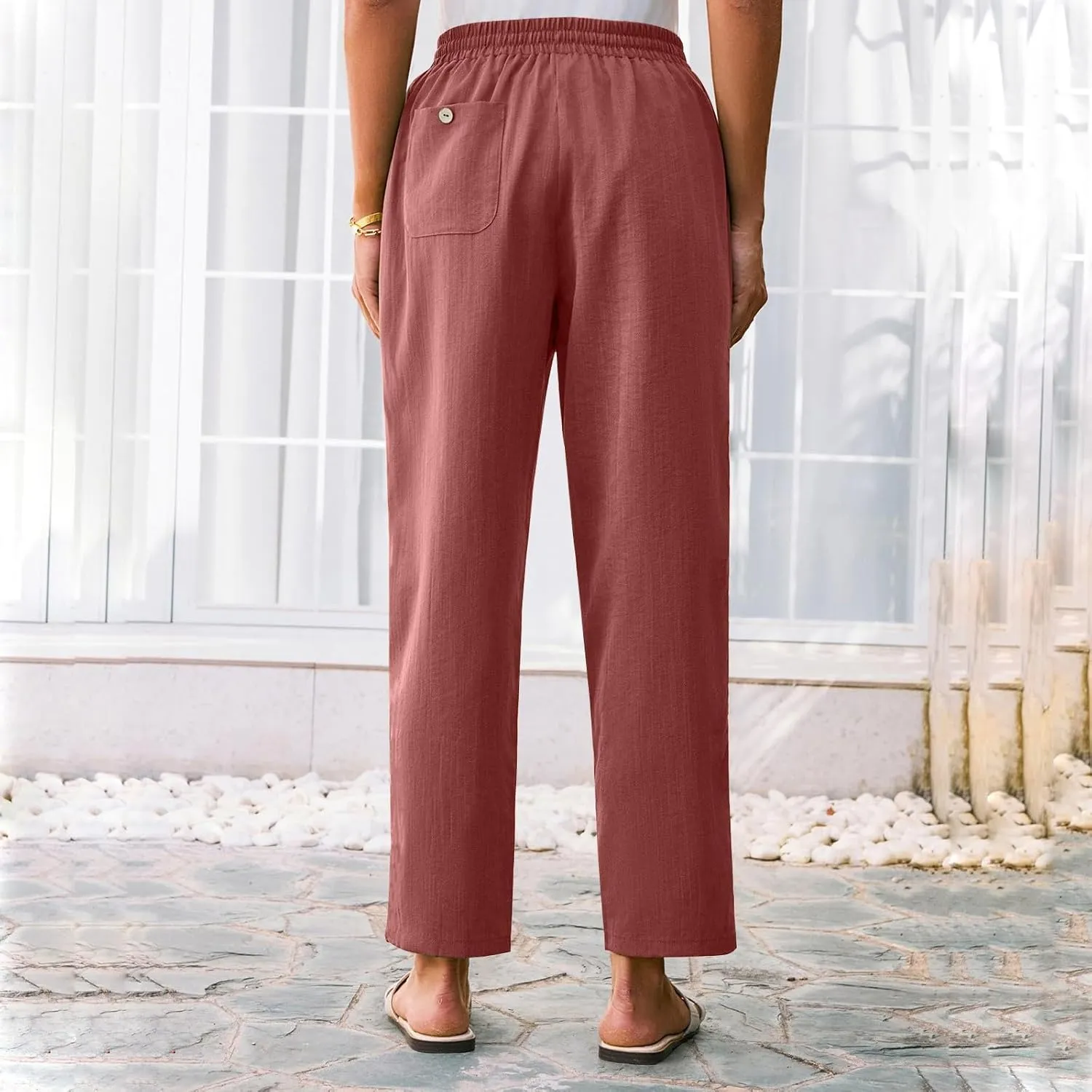 Womens Pants, Linen Straight Leg Peasant Pants Trendy Casual Wide Comfy Lounge