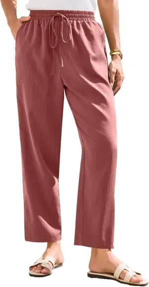 Womens Pants, Linen Straight Leg Peasant Pants Trendy Casual Wide Comfy Lounge