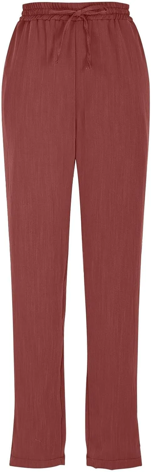 Womens Pants, Linen Straight Leg Peasant Pants Trendy Casual Wide Comfy Lounge