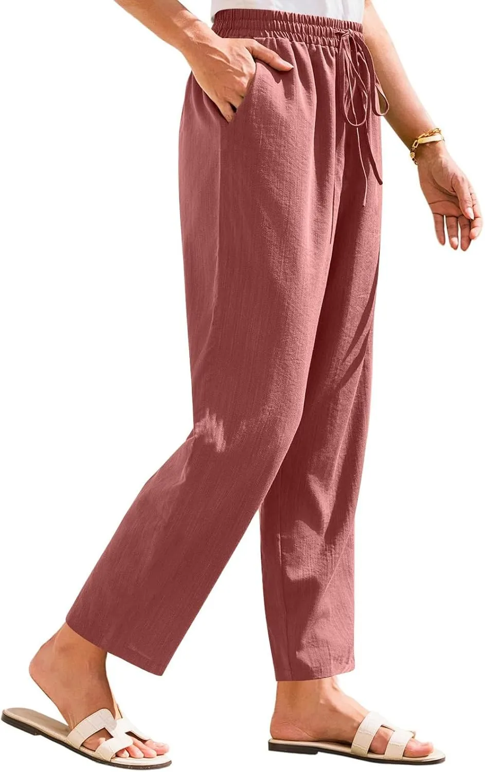 Womens Pants, Linen Straight Leg Peasant Pants Trendy Casual Wide Comfy Lounge