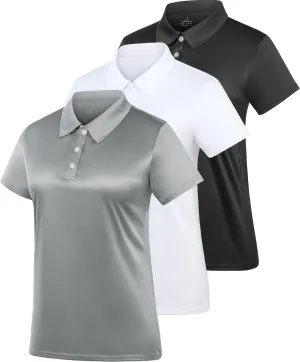 Women's Polo Tee Dry Fit Golf Shirt Moisture Wicking Short Sleeve Sport Activewear Golf Polo Tops Collar with Buttons Workout