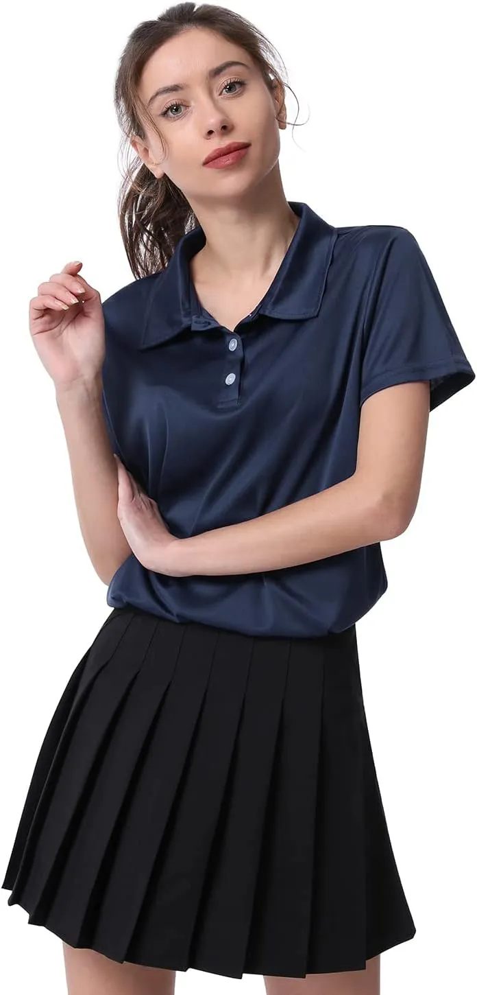 Women's Polo Tee Dry Fit Golf Shirt Moisture Wicking Short Sleeve Sport Activewear Golf Polo Tops Collar with Buttons Workout