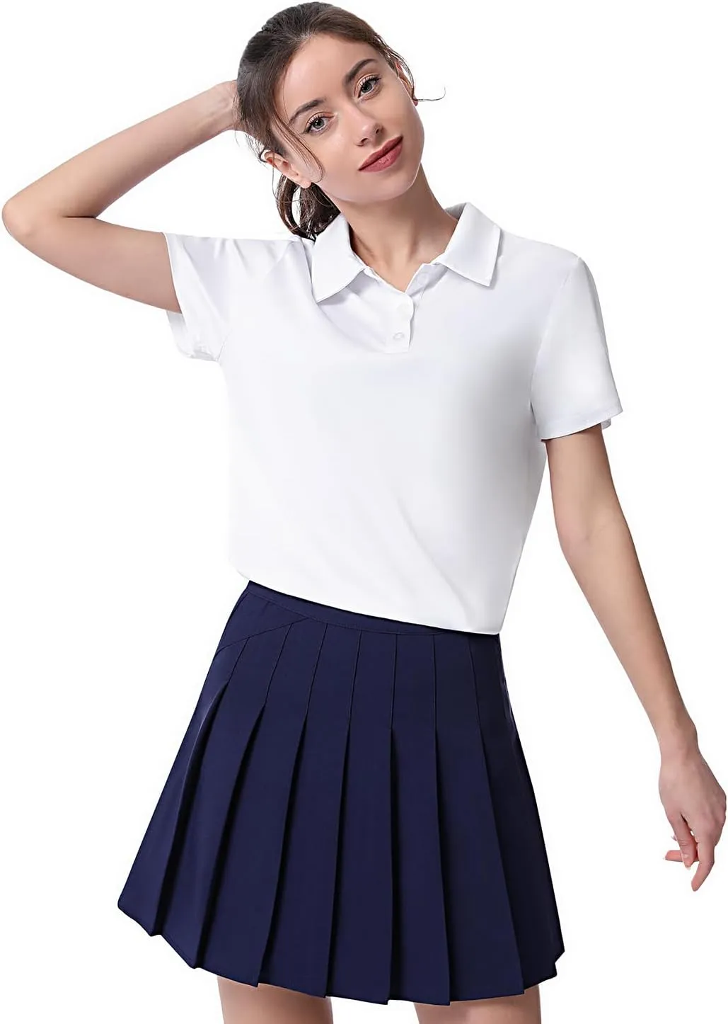 Women's Polo Tee Dry Fit Golf Shirt Moisture Wicking Short Sleeve Sport Activewear Golf Polo Tops Collar with Buttons Workout