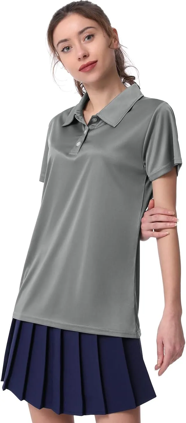 Women's Polo Tee Dry Fit Golf Shirt Moisture Wicking Short Sleeve Sport Activewear Golf Polo Tops Collar with Buttons Workout