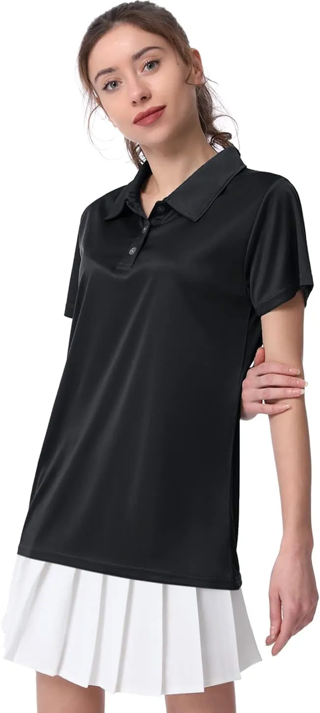 Women's Polo Tee Dry Fit Golf Shirt Moisture Wicking Short Sleeve Sport Activewear Golf Polo Tops Collar with Buttons Workout