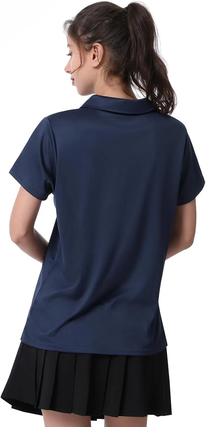 Women's Polo Tee Dry Fit Golf Shirt Moisture Wicking Short Sleeve Sport Activewear Golf Polo Tops Collar with Buttons Workout
