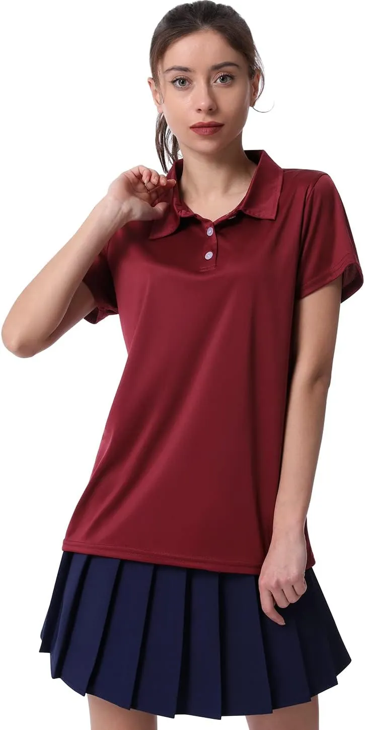 Women's Polo Tee Dry Fit Golf Shirt Moisture Wicking Short Sleeve Sport Activewear Golf Polo Tops Collar with Buttons Workout