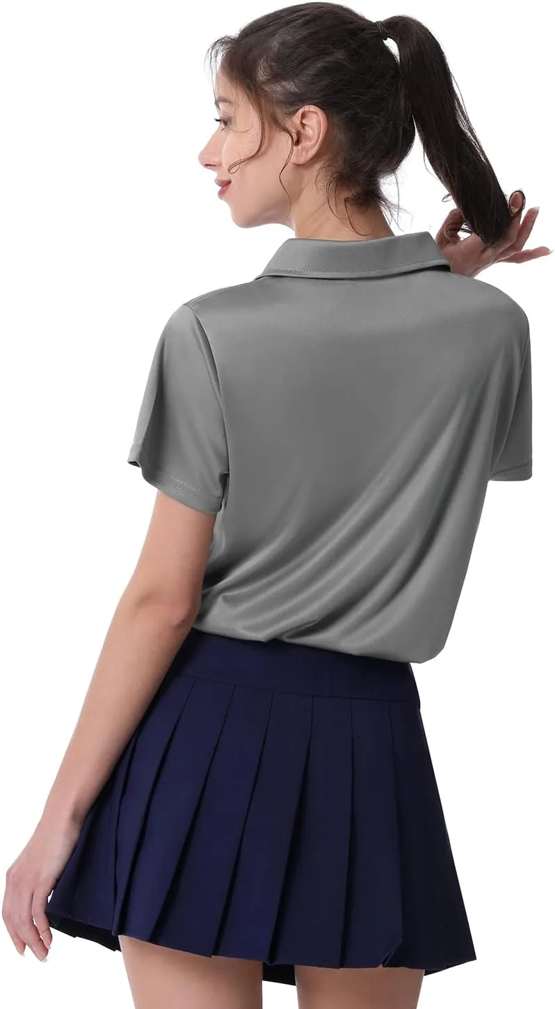 Women's Polo Tee Dry Fit Golf Shirt Moisture Wicking Short Sleeve Sport Activewear Golf Polo Tops Collar with Buttons Workout
