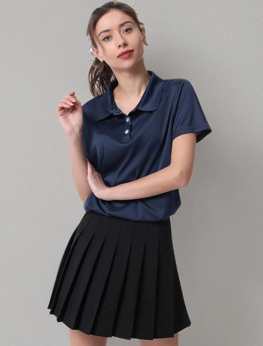 Women's Polo Tee Dry Fit Golf Shirt Moisture Wicking Short Sleeve Sport Activewear Golf Polo Tops Collar with Buttons Workout